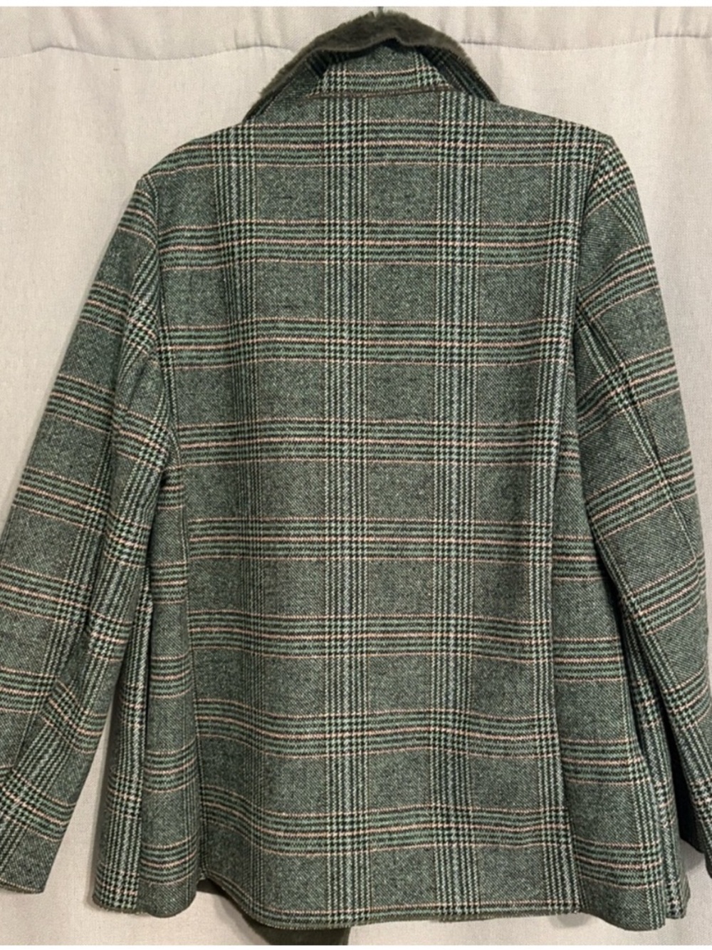 MELLODAY Olive Plaid Faux Fur-Lined Coat - Picture 3 of 4